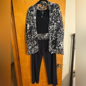 Elegant Navy Blue and White Women's Pants Set